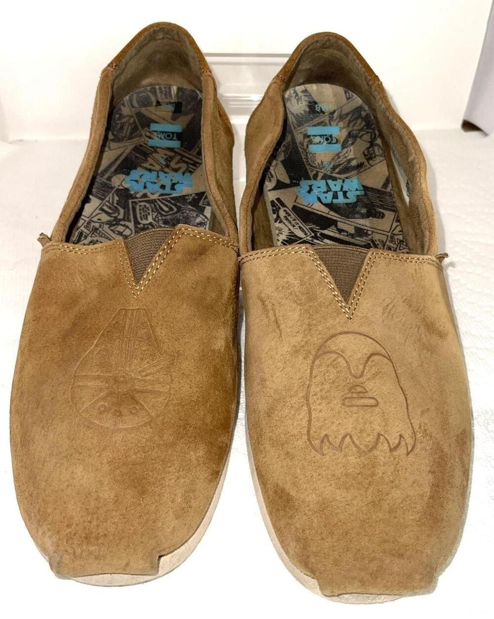 TOMS X Star Wars Shoes Mens Size 8 Brown Slip-On Chewbacca Millennium Falcon